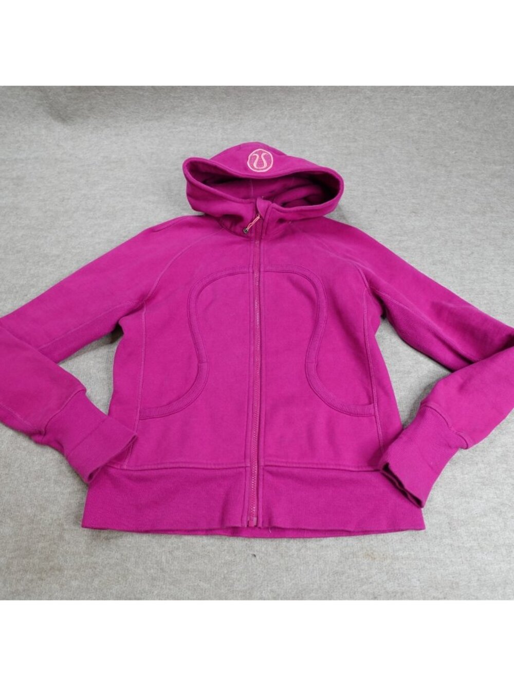 Lululemon Womens Sweatshirt Large Pink Magenta Scuba Hoodie Full Zip LW3ESEQS